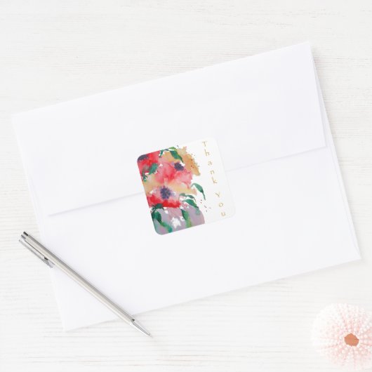 Dank U Elegante Bloemige Vierkante Sticker (Envelop)