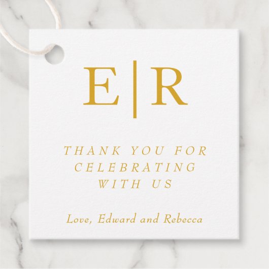 Dank U Elegante Gouden Witte Monogram Bruiloft Bedankjes Labels (Voorkant)