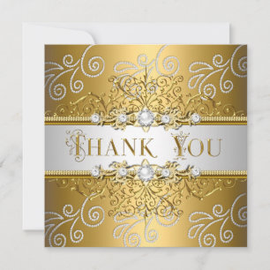 Dank U Elegante Gouden Zilveren Kant Diamant Bedankkaart