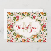 Dank u - Elegante Mooie Bloemen van het Monogram Briefkaart (Voorkant / Achterkant)