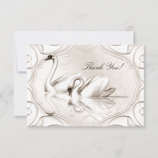 Dank U Elegante Trouw Cream Witte Zwanen Set Bedankkaart (Voorkant)