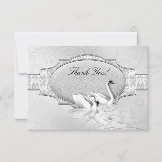 Dank U Elegante Trouw Zilveren Witte Zwanen Hart Kaart (Voorkant)
