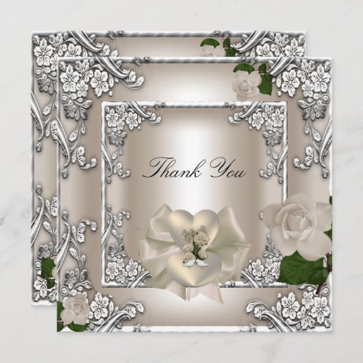 Dank U Elegante Trouwroom Crème Roze Zilver Wit Bedankkaart (Voorkant / Achterkant)