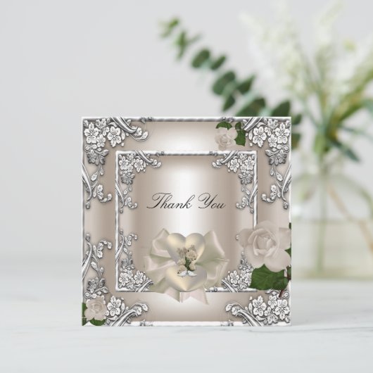 Dank U Elegante Trouwroom Crème Roze Zilver Wit Bedankkaart (Staand voorkant)