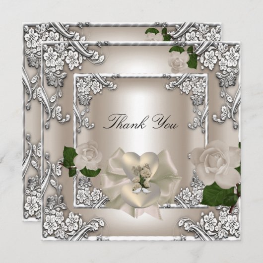 Dank U Elegante Trouwroom Crème Roze Zilver Wit Bedankkaart (Voorkant / Achterkant)
