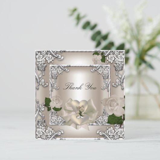 Dank U Elegante Trouwroom Crème Roze Zilver Wit Bedankkaart (Staand voorkant)