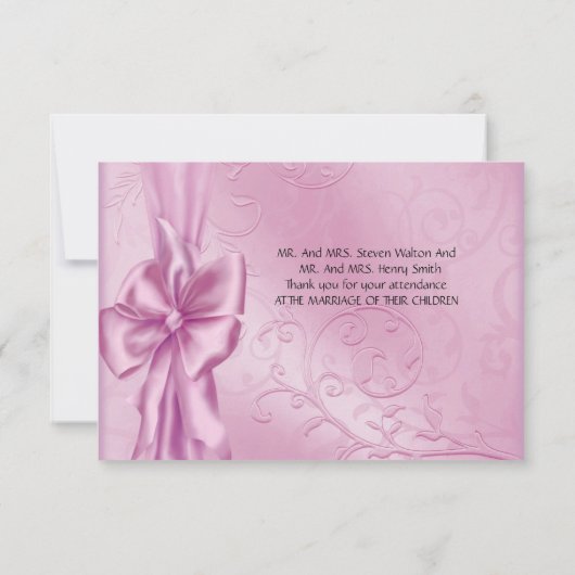 Dank U Elegante Trouwroze Zwanen Kaart (Achterkant)