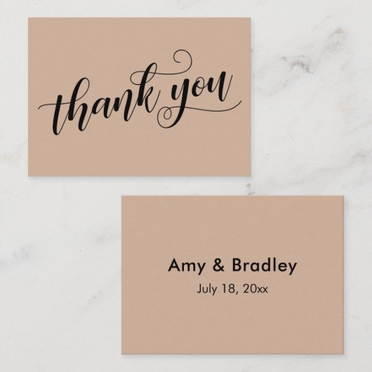 Dank u elegante typografie amandel bruiloft gunst informatiekaartje (Voorkant / Achterkant)