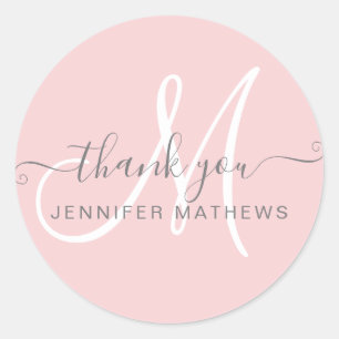 Dank u Elegante Typografie Chic Blush Roze Ronde Sticker
