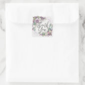 Dank u Elegante Waterverf Bloemenguirlande Vierkante Sticker (Tas)