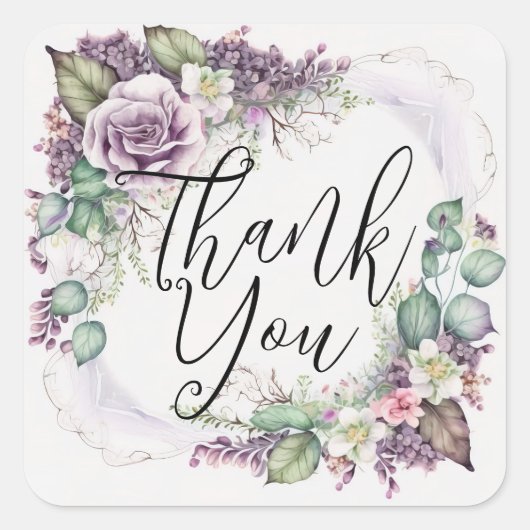 Dank U Elegante Waterverf Bloemenslinger  Vierkante Sticker (Voorkant)