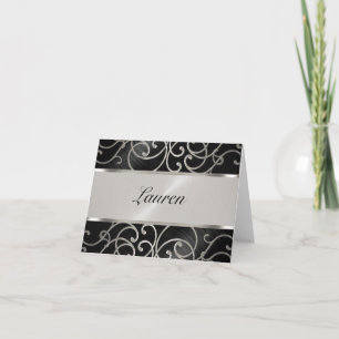 Dank U Elegante Zwarte en Zilveren Filigraan Notitiekaartje