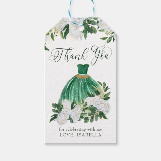 Dank u, Emerald Green en White Peony Princess Cadeaulabel (Voorkant)