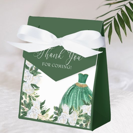 Dank u, Emerald Green White Peony Princess Dress Bedankdoosjes