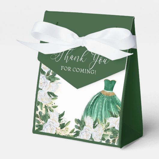 Dank u, Emerald Green White Peony Princess Dress Bedankdoosjes (Voorkant Zijde)