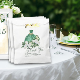 Dank u Emerald Groen Witte Pioen Prinses Gown Bedankzakje