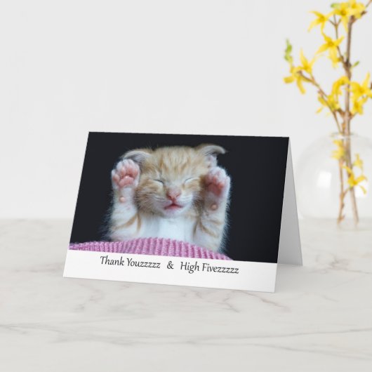 Dank u en High Five, Slapen Kitten Kaart (Gele Bloem)