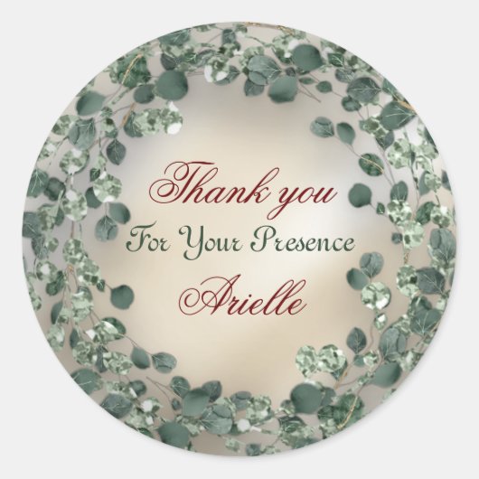 Dank u Eucalyptus verjaardag bruid groen ivoor Ronde Sticker (Voorkant)