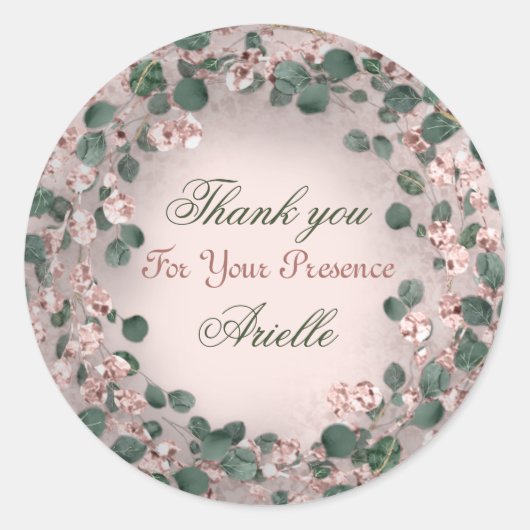 Dank u Eucalyptus Verjaardagsmunt Groen Poeder Ronde Sticker (Voorkant)