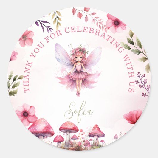 Dank u Fairy First Birthday Enchanted Forest Ronde Sticker (Voorkant)