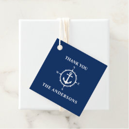 Dank u familienaam Anchor Compass Navy Blue Bedankjes Labels