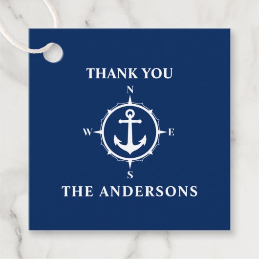 Dank u familienaam Anchor Compass Navy Blue Bedankjes Labels (Voorkant)