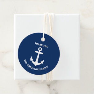 Dank u familienaam boot anker marine blauw bedankjes labels