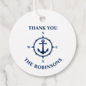 Dank u familienaam Kompas Anker Blauw Wit Bedankjes Labels (Voorkant)