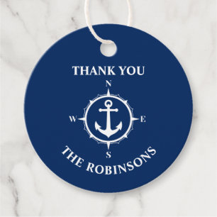 Dank u familienaam Kompas Anker Navy Blue Bedankjes Labels