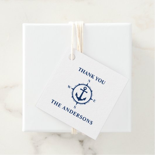 Dank u Familienaam Kompas Anker Wit & Blauw Bedankjes Labels (In situ)