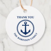 Dank u familienaam nautische Zee Anker Navy Bedankjes Labels (Voorkant)