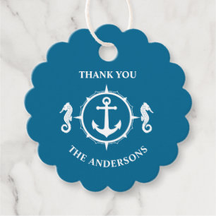 Dank u familienaam Seahorse Anchor Aqua Blue Bedankjes Labels