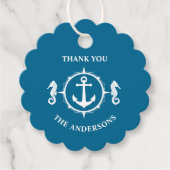 Dank u familienaam Seahorse Anchor Aqua Blue Bedankjes Labels (Voorkant)