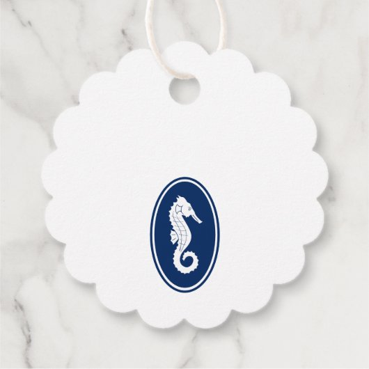 Dank u familienaam Seahorse Anker Navy Blue Bedankjes Labels (Achterkant)