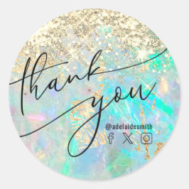 Dank u Faux Glitter Opal Classic ronde sticker
