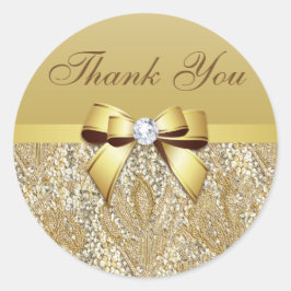 Dank u Faux Gold Sequins Bow Diamond Ronde Sticker