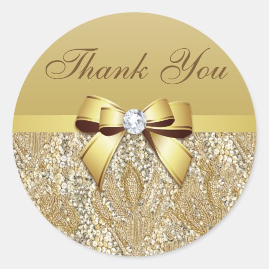 Dank u Faux Gold Sequins Bow Diamond Ronde Sticker (Voorkant)