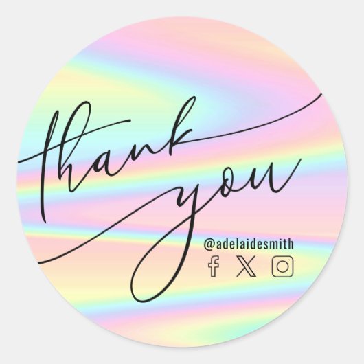 dank u faux holografische pastel ronde sticker (Voorkant)