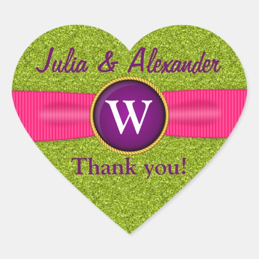 Dank u Faux Lint Jewel Groen Glitter Hart Hart Sticker (Voorkant)