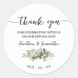 Dank u Favor Eucalyptus Gold Glitter Bruiloft Ronde Sticker