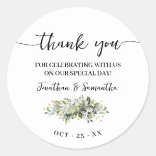 Dank u Favor Eucalyptus Gold Glitter Bruiloft Ronde Sticker