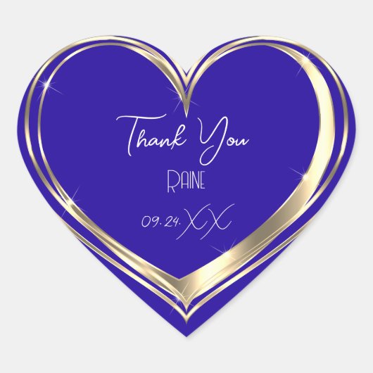 Dank U Favor Gold Hart Bruiloft Blauw Hart Sticker (Voorkant)