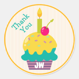 Dank u favoriete kleurrijke citroen cupcake monogr ronde sticker