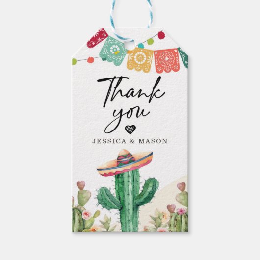 Dank u Fiesta Cactus Waterverf Douche Favor Cadeaulabel (Voorkant)