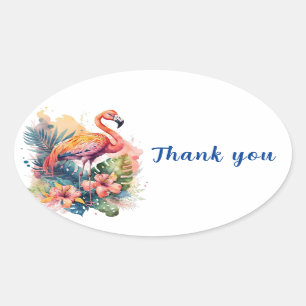 Dank u Flamingo Ovale Sticker