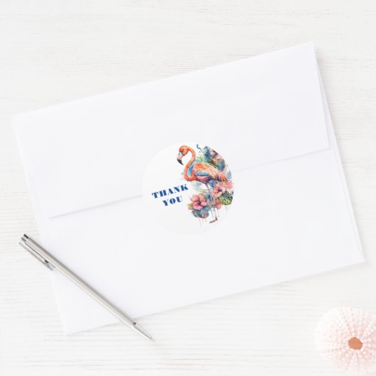 Dank u Flamingo Ronde Sticker (Envelop)