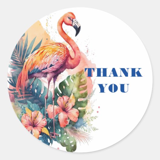 Dank u Flamingo Ronde Sticker (Voorkant)