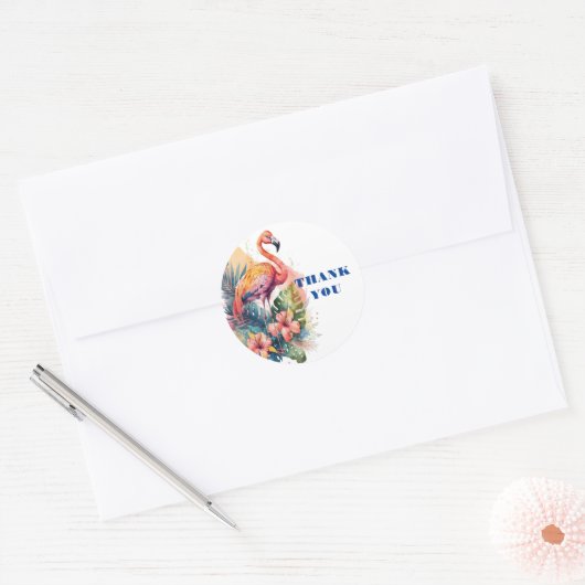 Dank u Flamingo Ronde Sticker (Envelop)