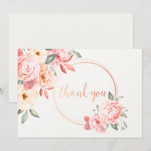Dank u Floral in roze Kaart (Voorkant / Achterkant)