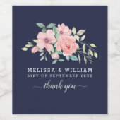 Dank u Floral Waterverf Navy Bruiloft Wijn Etiket (Enkel label)